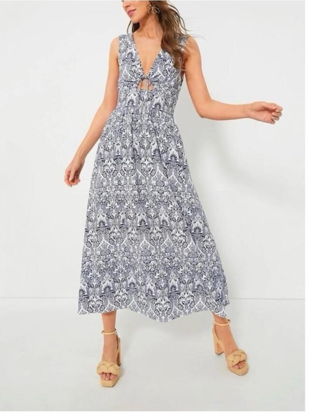 Tuckernuck Hyacinth House linen Sleeveless Blue and White Print Maxi Dress
